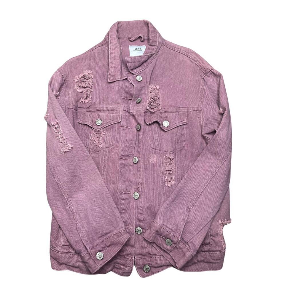 Lavender distressed denim jacket